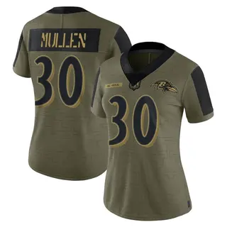 Baltimore Ravens Women's Trayvon Mullen Limited 2021 Salute To Service Jersey - Olive